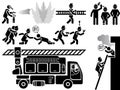 Icons of men in black theme urban rescue firefighters