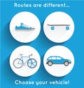 Icons for modern urban transports and vehicles
