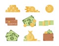 Icons of money and payments with image of dollar. Royalty Free Stock Photo