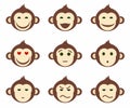 Icons, monkeys, emotions, different, small, color, flat.