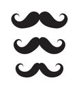 Icons of mustaches. Black cartoon moustache of Charlie Chaplin. Set of graphic symbols for hipster. Different of shapes of men