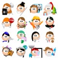 Set of 16 cute occupation icons: Part 4: photographer, magician, mathematician, Santa, floweriest Royalty Free Stock Photo