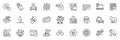 Icons pack as Airplane wifi, Build and Fireworks stars line icons. For web app. Vector