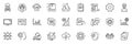 Icons pack as Technical info, Chemical hazard and Package size line icons. For web app. Vector