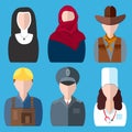 Icons people nurse, nun, police, cowboy, builder Royalty Free Stock Photo