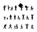 Icons of people in various situations, stick figure man, human silhouettes Royalty Free Stock Photo