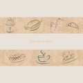 Icons for pizzerias. Seamless belt with a pattern. Coffee