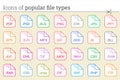 Icons of popular file types and files extensions.