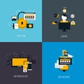 Icons for protection, support, multimedia device and quck response. Flat style. Vector
