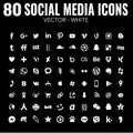 80 flat Vector simple social media icons - white - for web design and graphic design Royalty Free Stock Photo