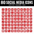 Red Vector square social media icons - for web design and graphic design