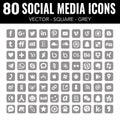 Grey Vector square social media icons - for web design and graphic design Royalty Free Stock Photo