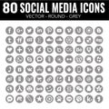 Grey round social media Vector icons - for web design and graphic design Royalty Free Stock Photo