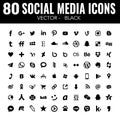 80 Social Media Icons - Flat Vector black and white - sharing buttons design