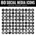 Vector Round Social Media Icons - black and white - for web design and graphic design Royalty Free Stock Photo