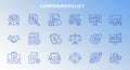 Icons related to corporate policy on a gradient blue background. Includes handshake, Royalty Free Stock Photo