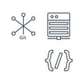 Icons related to software development. Top left: A simplified Git icon with a network Royalty Free Stock Photo