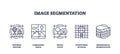 Icons representing image segmentation concepts, defining regions, component parts, detail...