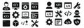 Icons representing programming, coding, and technology concepts in a digital design layout Royalty Free Stock Photo