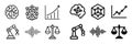 Icons representing technology, data analysis, and balance in various forms, showcasing concepts of AI, growth, and Royalty Free Stock Photo