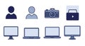 Icons representing technology and media are shown, with simplistic,