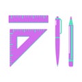 Icons school stationery - ruler, pencil, pen. Vector