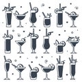 Icons set of alcohol cocktails different types