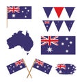 Icons set of australia day with colorful australian flags maps and festoons