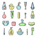 Icons set of baby hygiene accessories