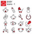Icons set - Baby toys, feeding and care Royalty Free Stock Photo