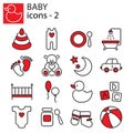 Icons set - Baby toys, feeding and care Royalty Free Stock Photo