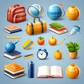 icons set for back-to-school learning and online education banners - school bag, notebook, writing tools, and more - creating a Royalty Free Stock Photo