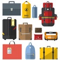 Icons set of bags and suitcases in flat design.