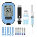 Icons Set with blood glucose meter insulin pen syringe isolated vector illustration Royalty Free Stock Photo