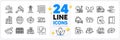 Icons set of Boxes shelf, Packing boxes and Petrol station line icons. For web app. Vector