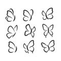 Icons set of butterflies in various angles Royalty Free Stock Photo