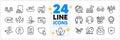 Icons set of Certificate, Water care and 24 hours line icons. For web app. Vector