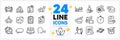 Icons set of Checked calculation, Stress and Launch project line icons. For web app. Vector