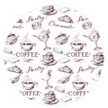 Icons set with coffee time pattern, cupcakes form temlpate Royalty Free Stock Photo