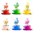 Icons set cup coffee color vector illustration