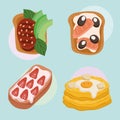 icons set cute tasty breakfast
