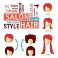 Icons set in flat design style with hair treatment, steps to prevent hair falling. hair salon icon