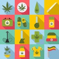 Marijuana icons set, flat style Royalty Free Stock Photo