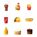 Icons Set lunch Hot Dog French Fries Soda Royalty Free Stock Photo