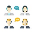 Icons set Male and female call center avatars in a flat style