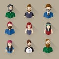 Icons Set of Male and Female Faces in Hipster theme, Vector illustration
