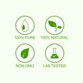 Oil icons set ,100% natural, non GM0, 100 % pure, lab tested