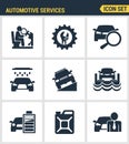 Icons set premium quality of automotive services transportation technician system. Modern pictogram collection flat