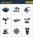 Icons set premium quality of beach holiday diving travel worldwide nature vacation. Modern pictogram collection flat design style