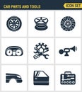 Icons set premium quality of car parts tools icon transport workshop service mechanic. Modern pictogram collection flat